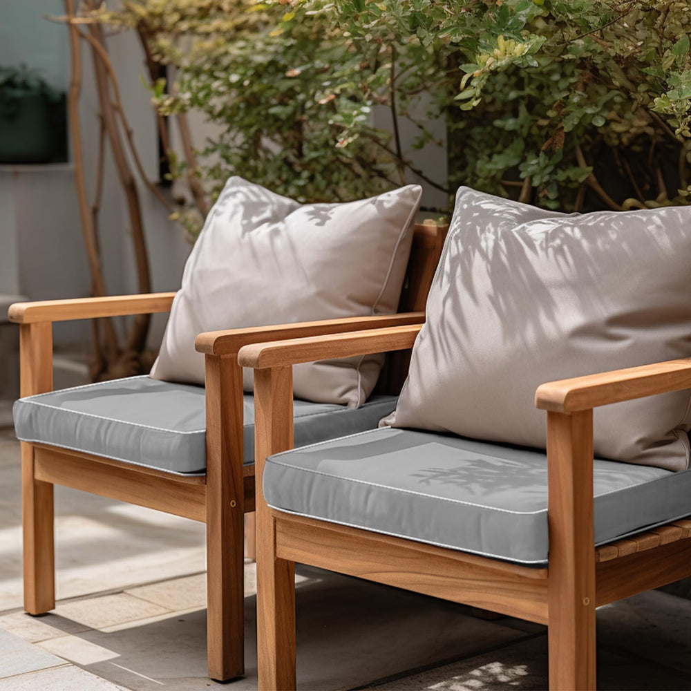 PNP FKJP styled on a patio table and chairs showing versatile neutral decor