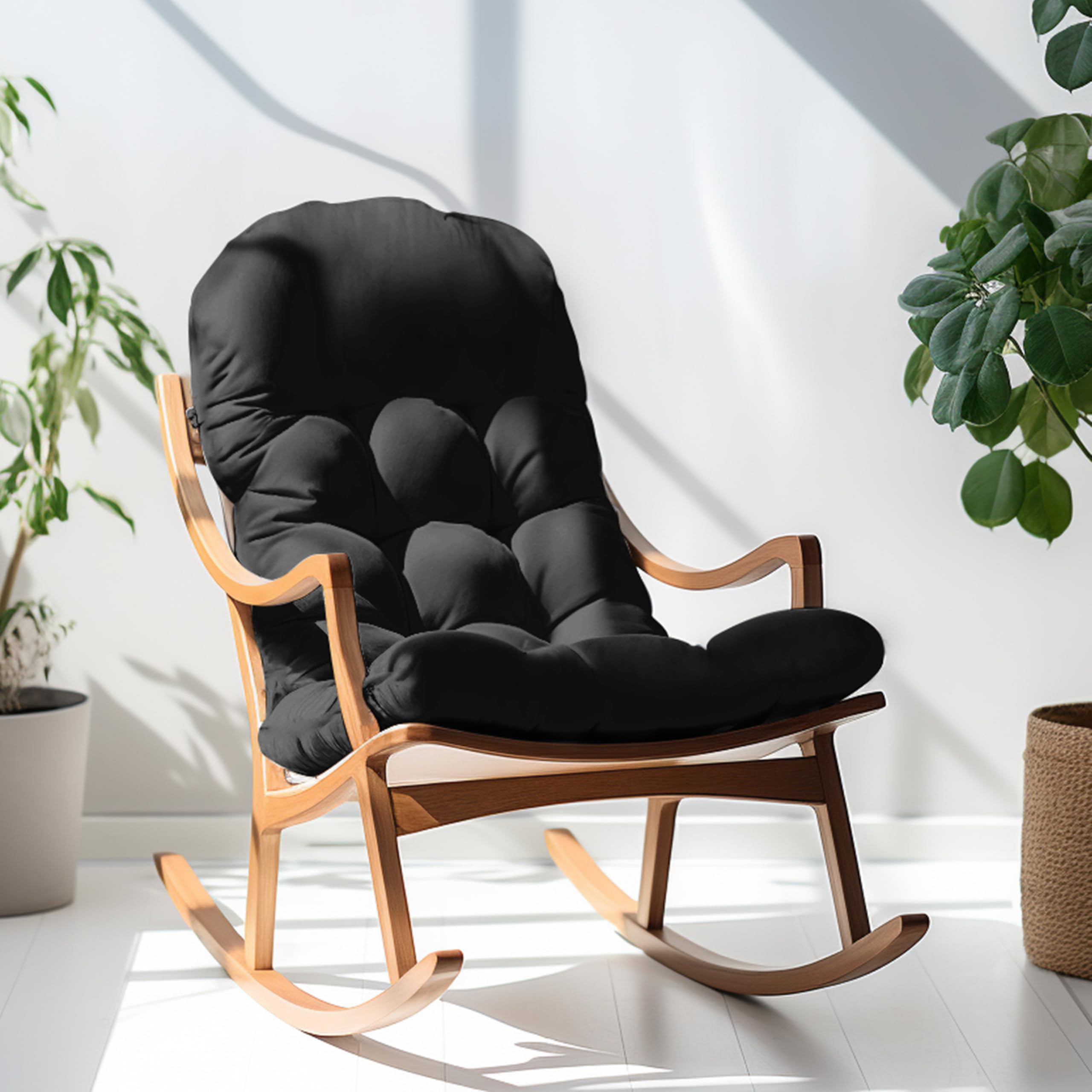PNP HWJIAJU cushion installed on wooden Adirondack chair, improves outdoor seating comfort
