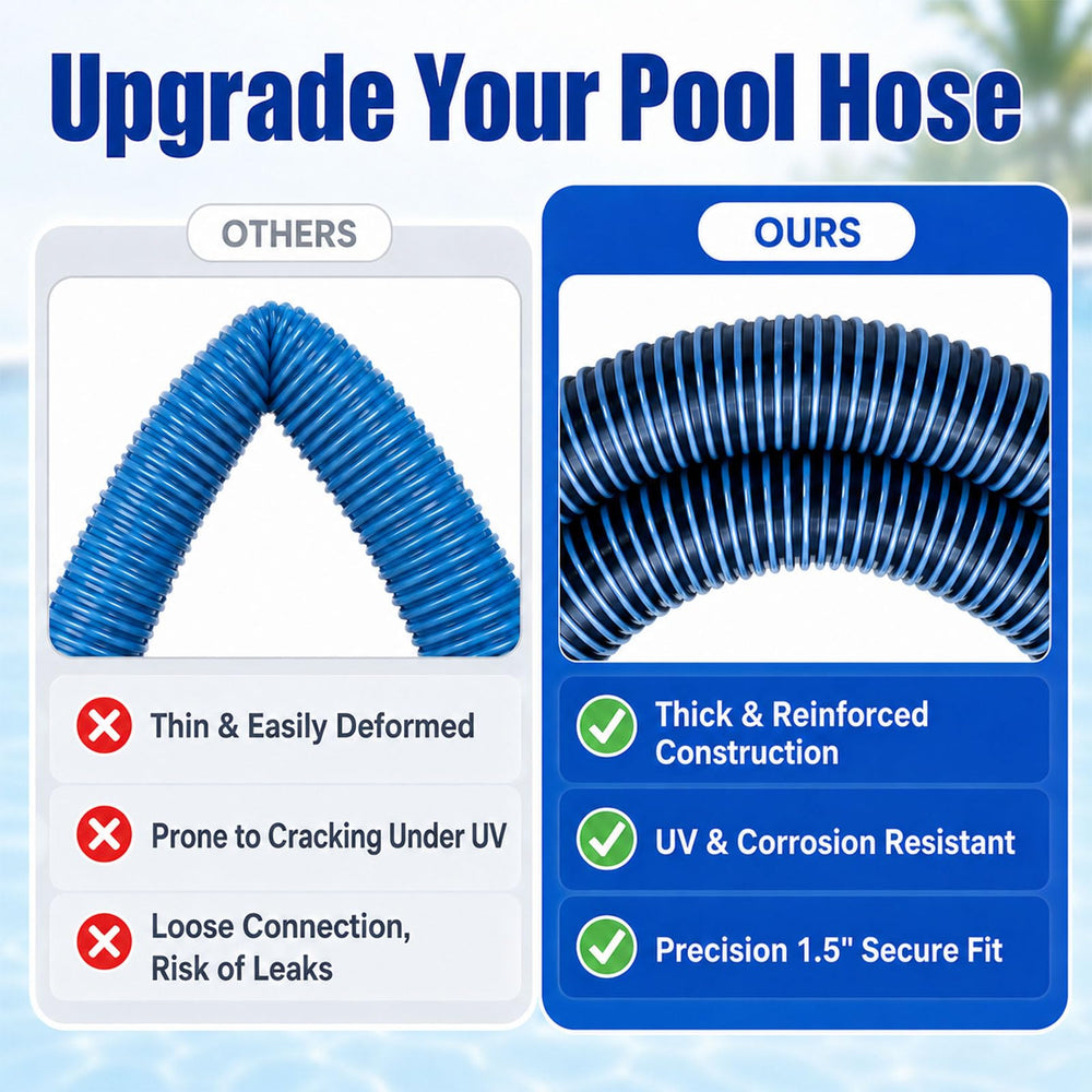 Podoy six-foot pool hose displayed full length for long connections