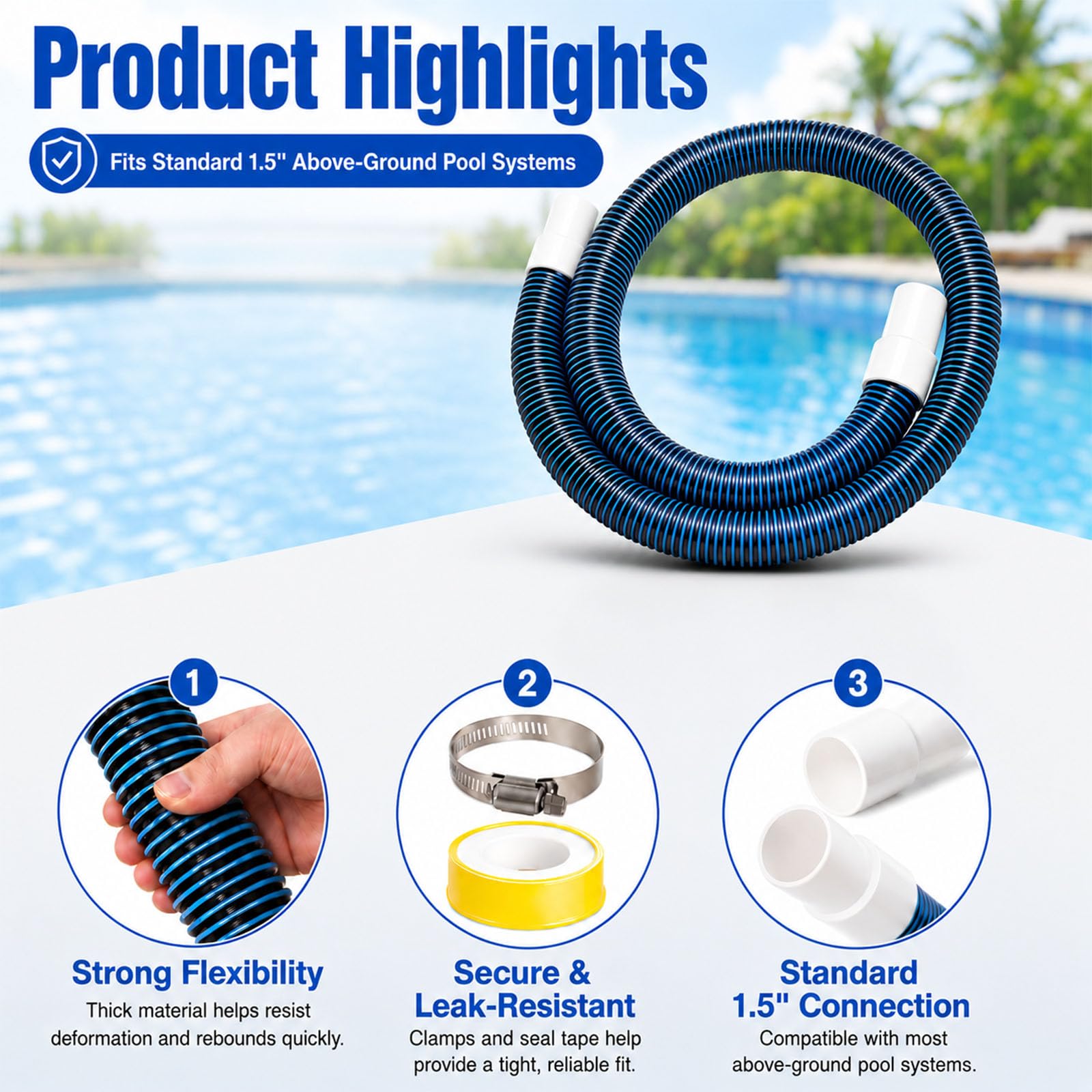 Podoy PTFE tape rolls beside hose to show improved threaded seal benefit