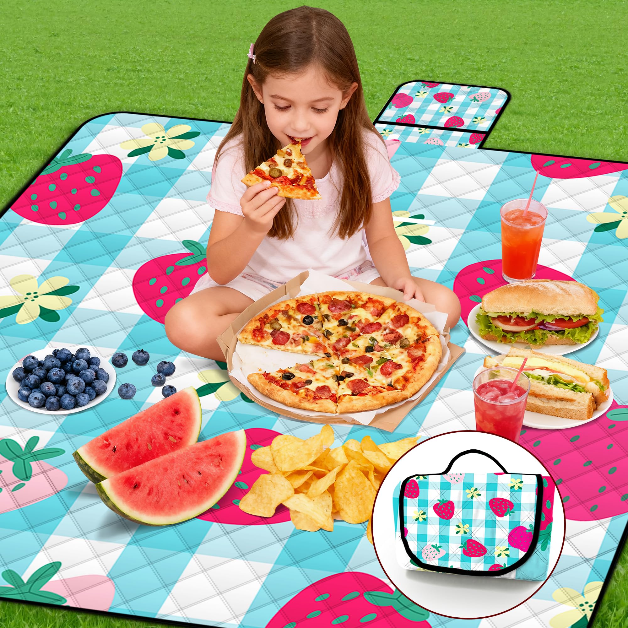 Poedist blanket at the beach with group of friends enjoying dry sand-free seating