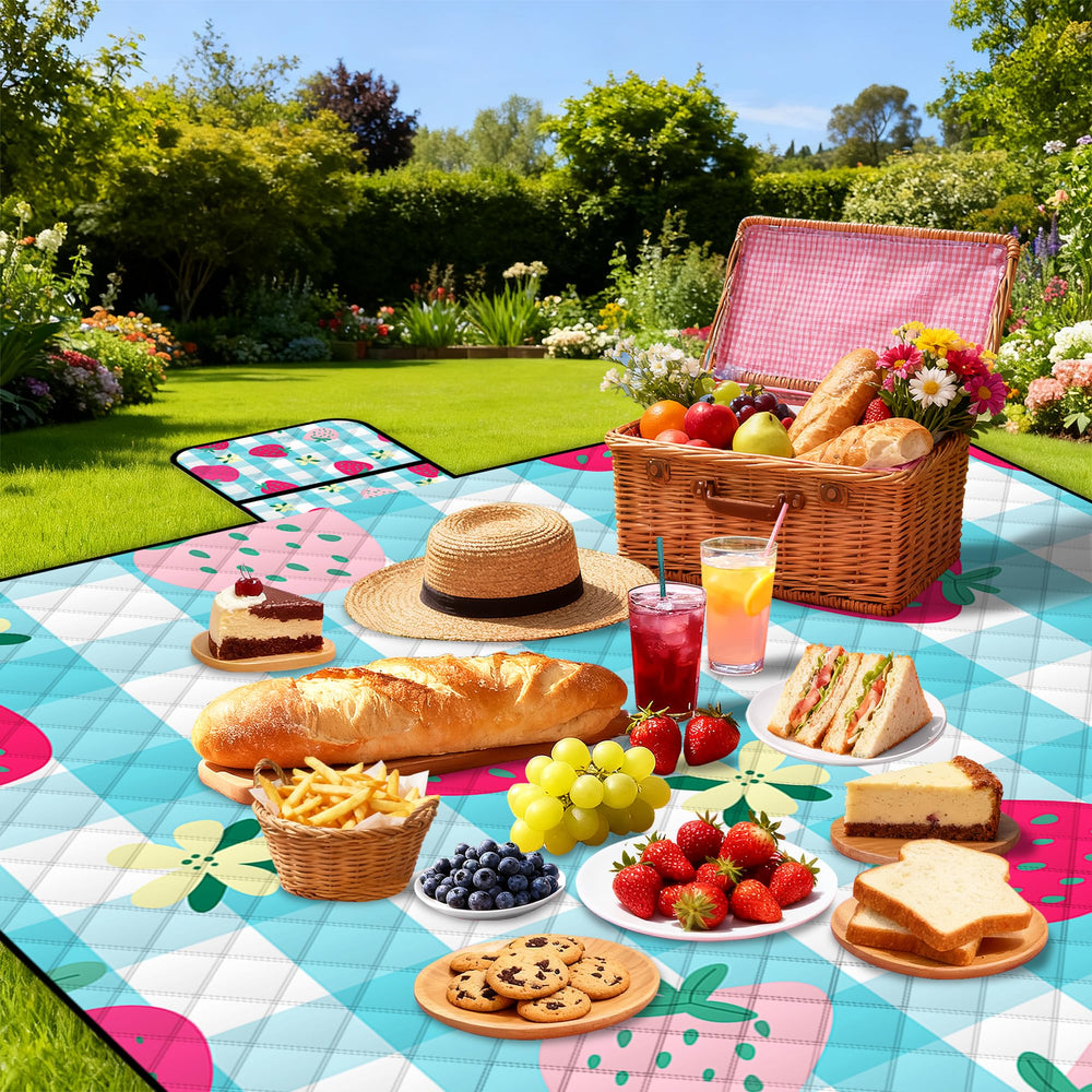 Poedist blanket in park with family picnic demonstrating roomy space and comfort