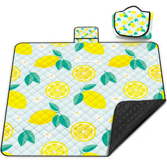 Poedist front view with lemon print showing bright picnic surface and easy access pocket