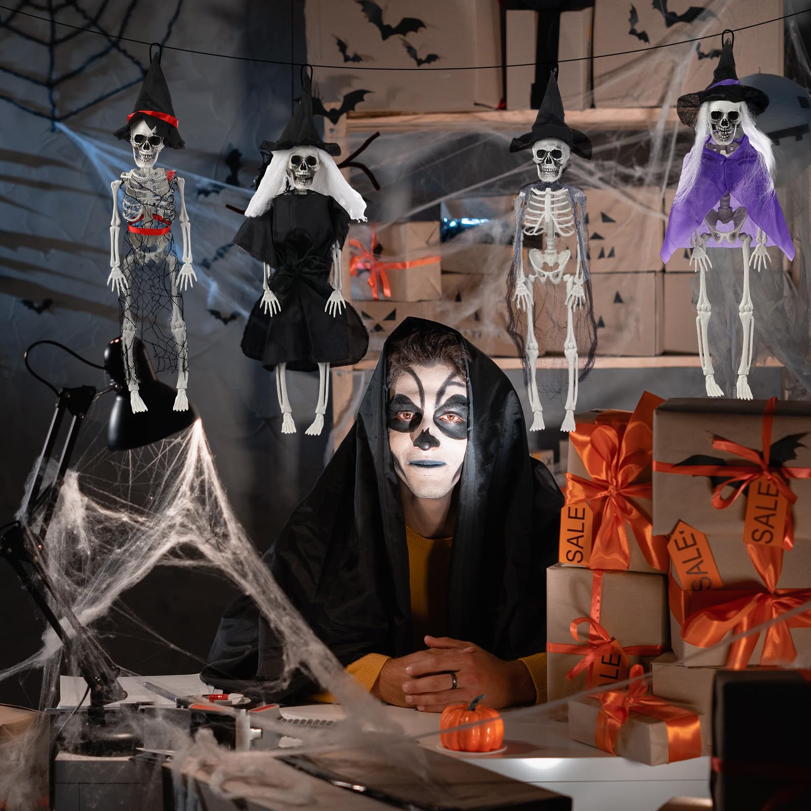 Poen group on mantel in varied poses offering quick indoor party decoration