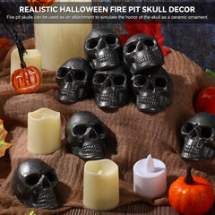 Poen skull stones arranged in a fire pit creating dramatic spooky flames