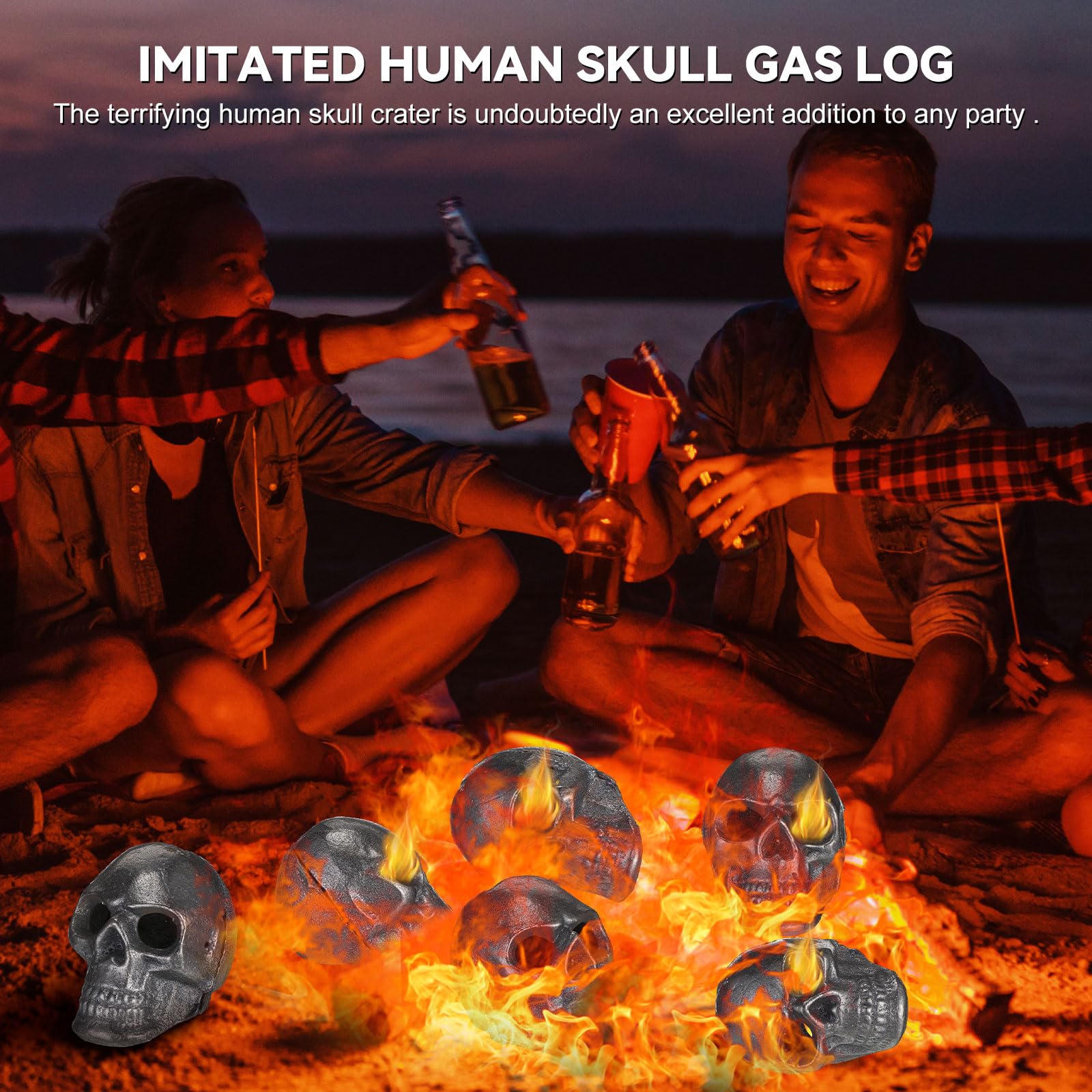 Poen skulls placed over gas burner showing compatibility with gas setups