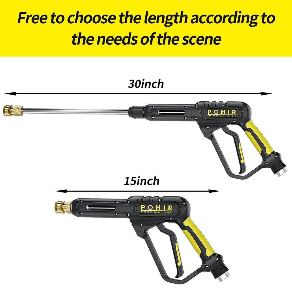 POHIR 15-inch extension wand attached to gun illustrating extended reach advantage