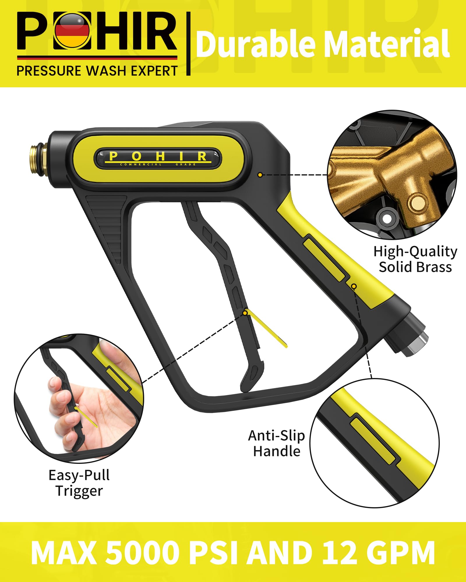 POHIR 40-inch extension wand detail illustrating reach and angled cleaning