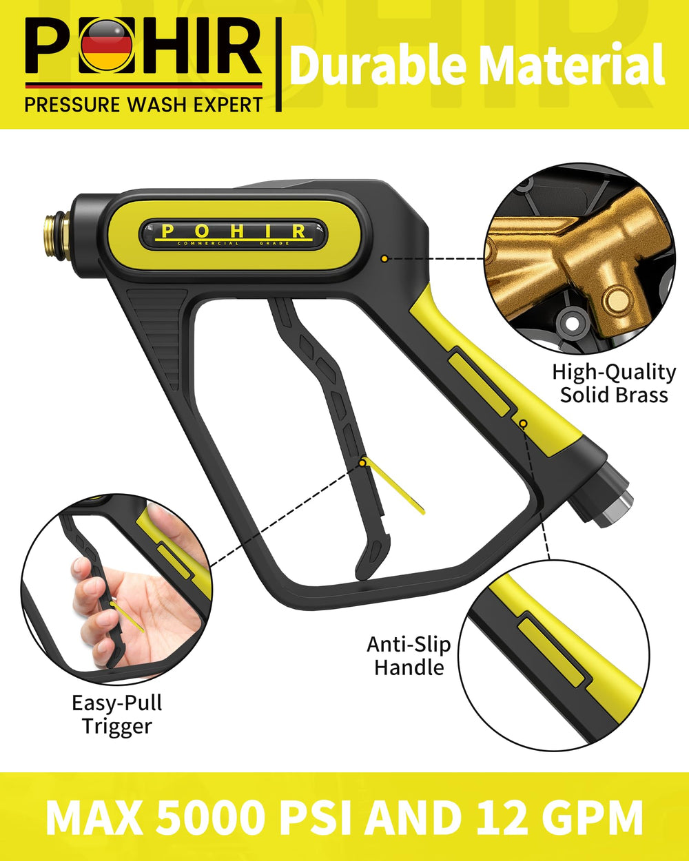 POHIR 40-inch extension wand detail illustrating reach and angled cleaning