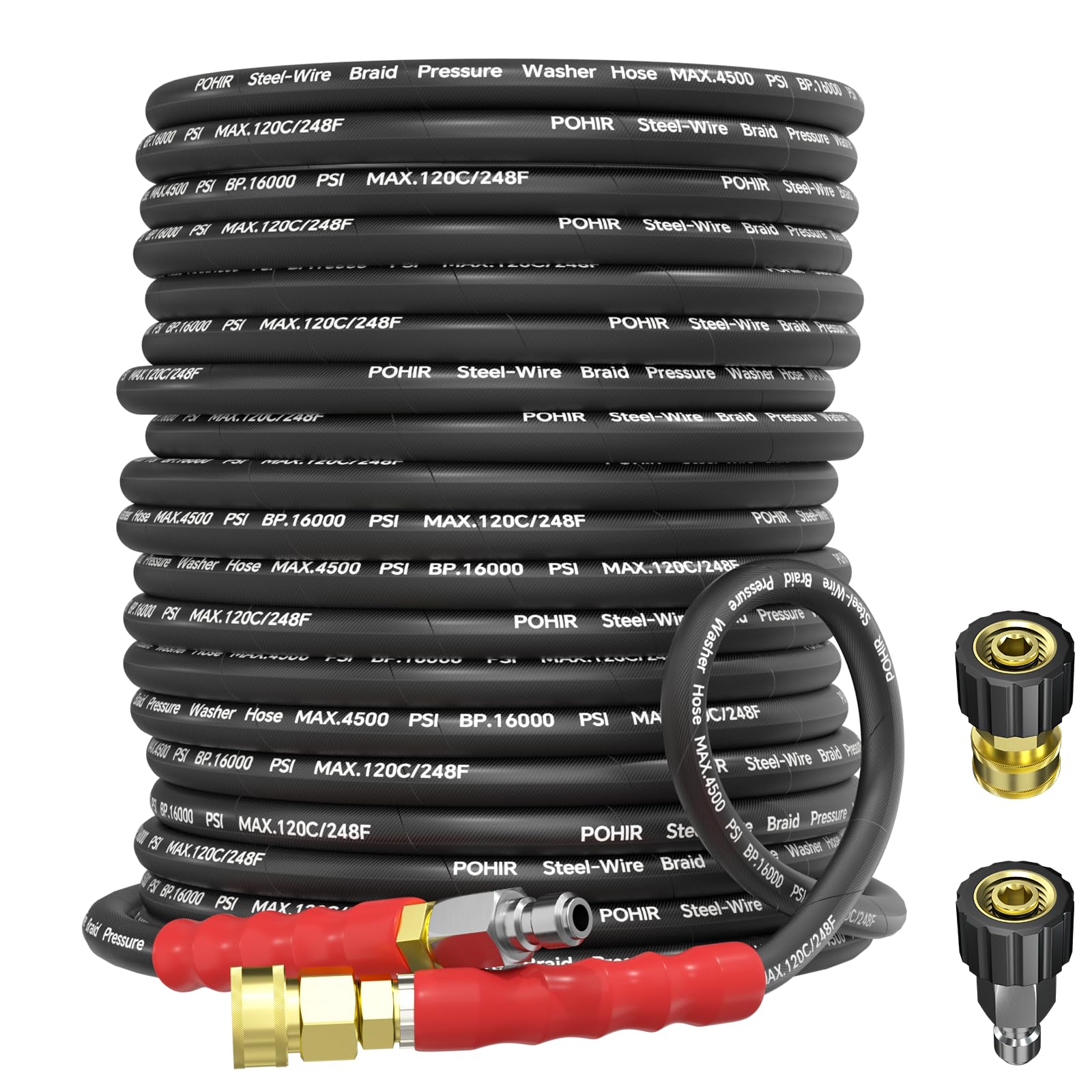 POHIR full-length 50ft hose laid out showing reach and durability