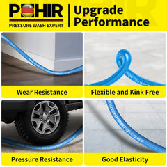 POHIR adapter set and hose ends showing compatibility with many washers