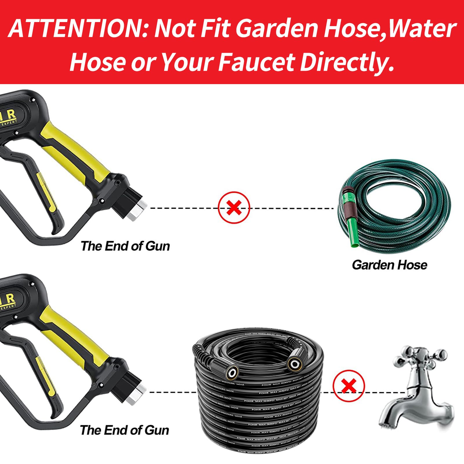 POHIR pressure washer gun with 15-inch extension wand attached for extended reach and higher access