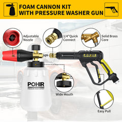 POHIR foam cannon bottle with adjustable nozzle creating thick suds for better coverage