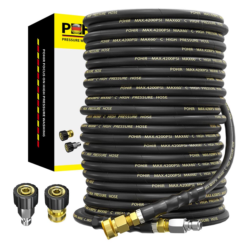 POHIR front view 100ft hose showing length and rugged build benefits