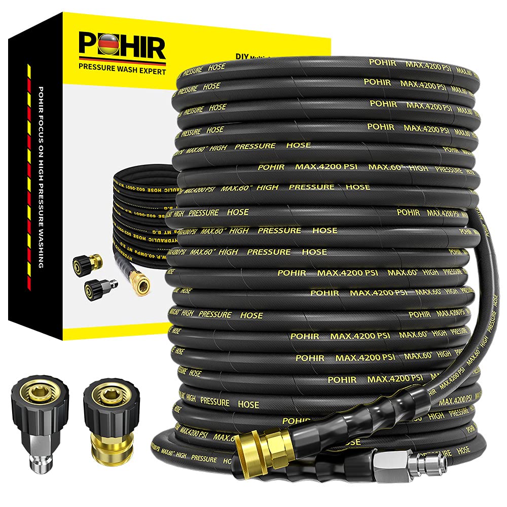 POHIR front view of 125ft hose package showing product and benefits