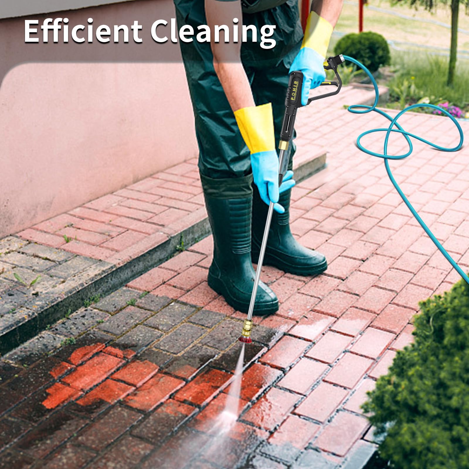 POHIR gun in use cleaning driveway demonstrating powerful surface-cleaning capability