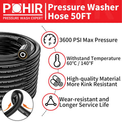 POHIR close-up of 50ft hose coil texture demonstrating kink-free, wear-resistant construction
