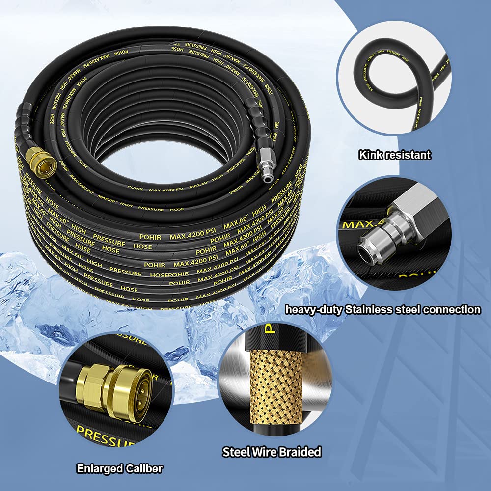 POHIR hose coiled beside a toolbox showing compact storage benefit