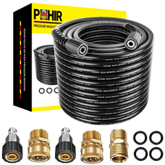 POHIR coiled 100ft hose showing full length and storage convenience