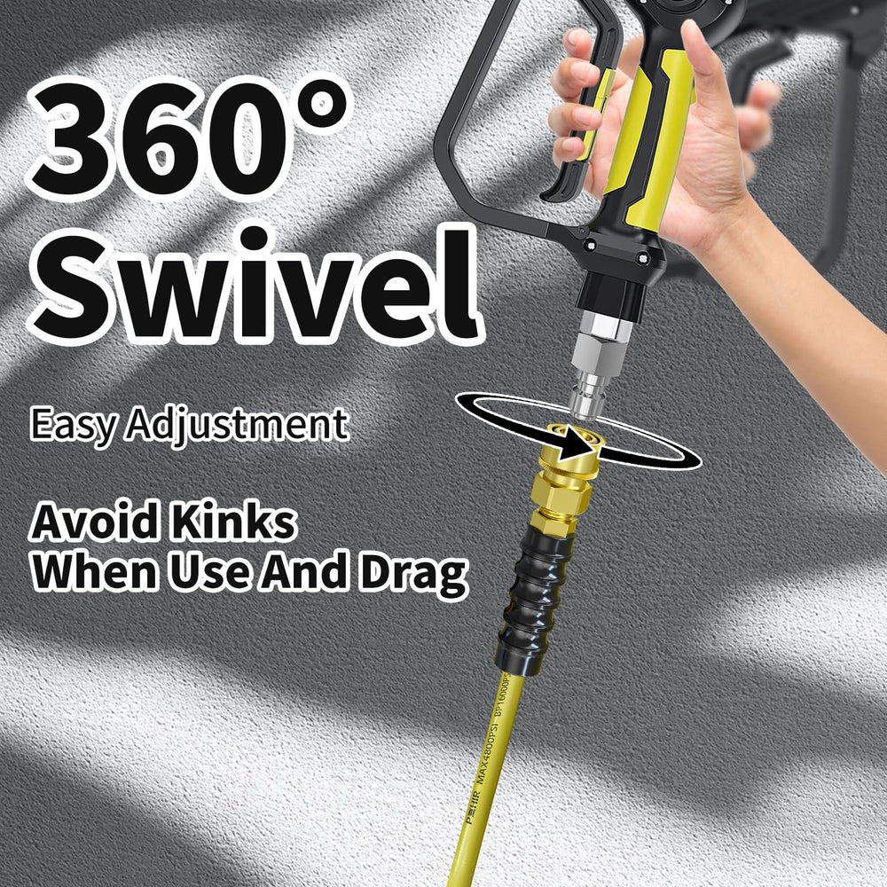 POHIR hose beside tape measure showing full 100ft length for extended reach