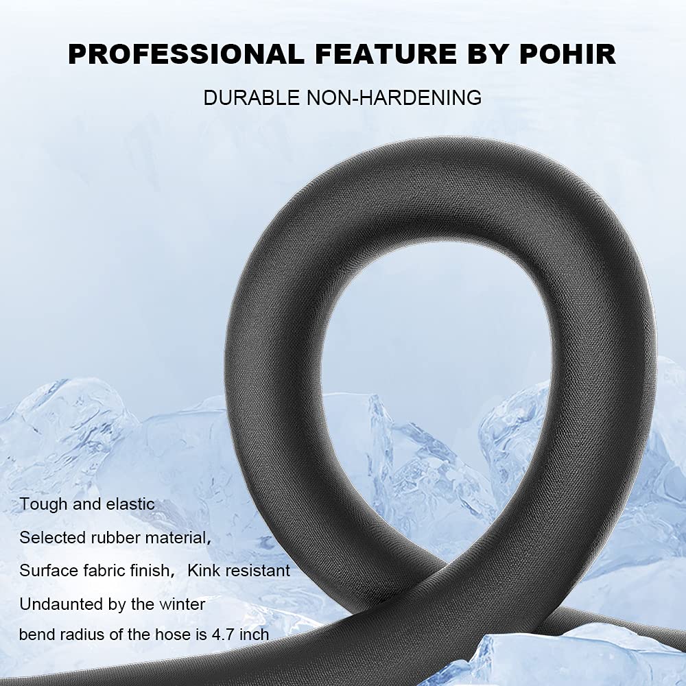 POHIR hose next to a tape measure to show 50 foot length and reach