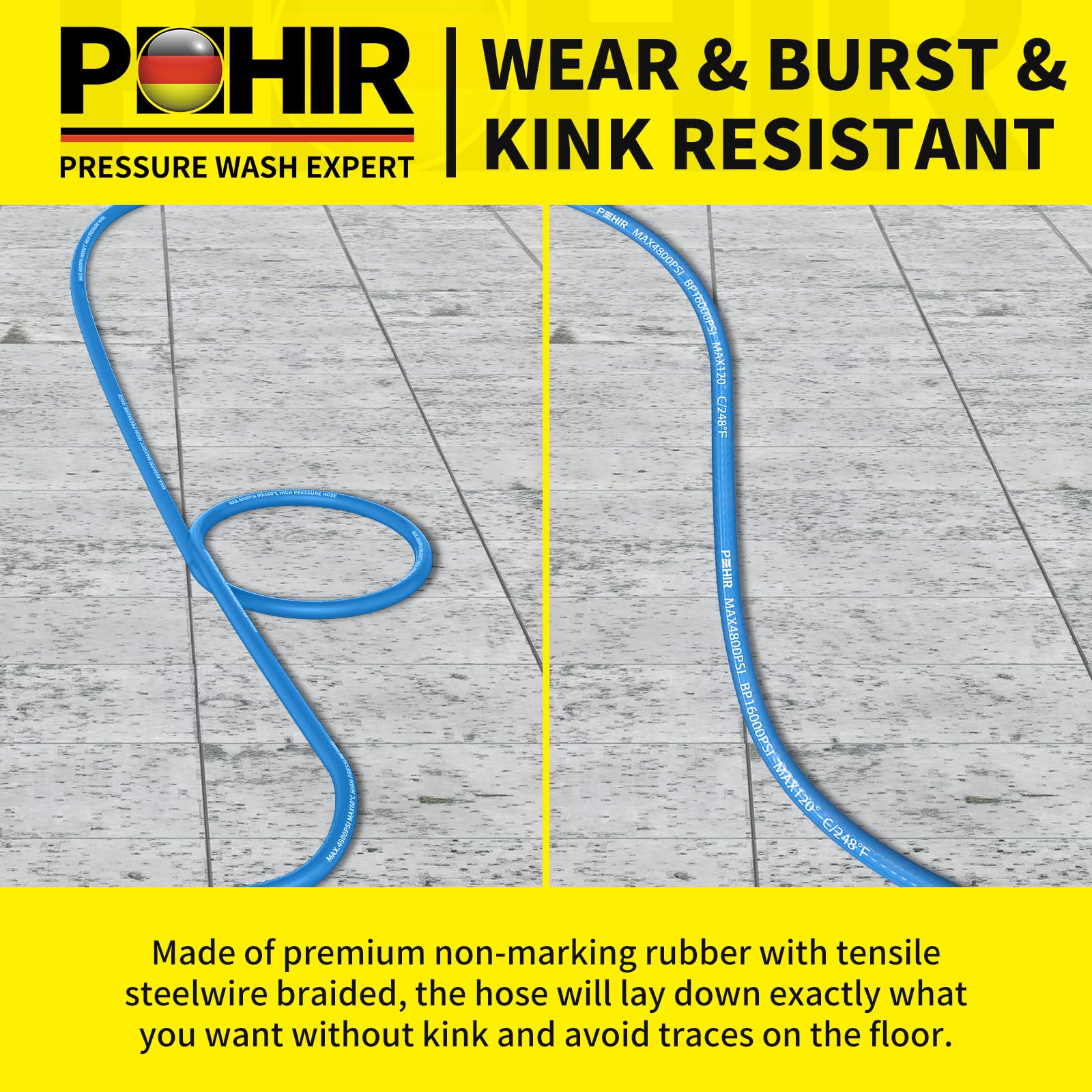 POHIR hose length shown with person for scale and easy maneuverability