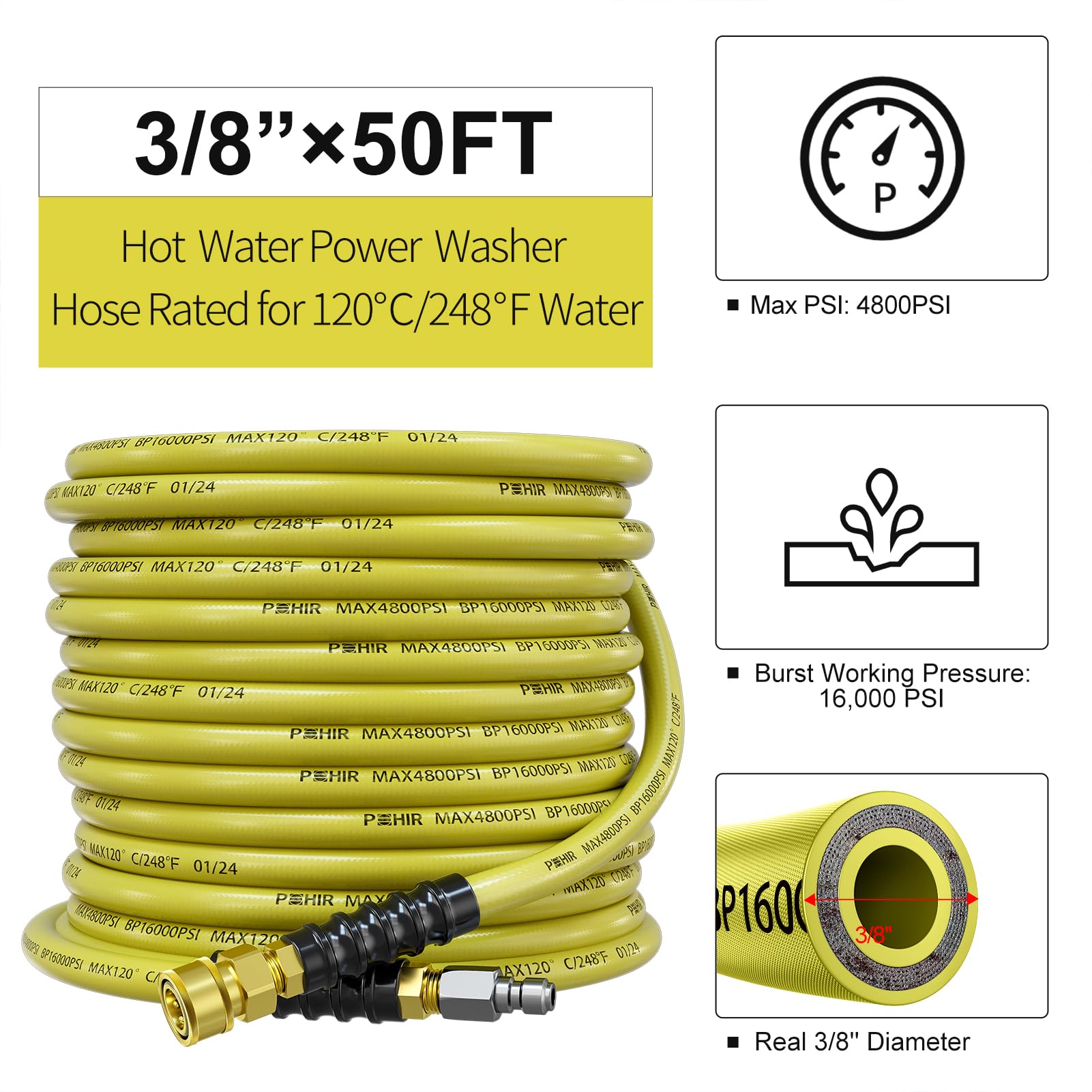 POHIR detail of 3/8" quick-connect fitting showing secure leak-free seal