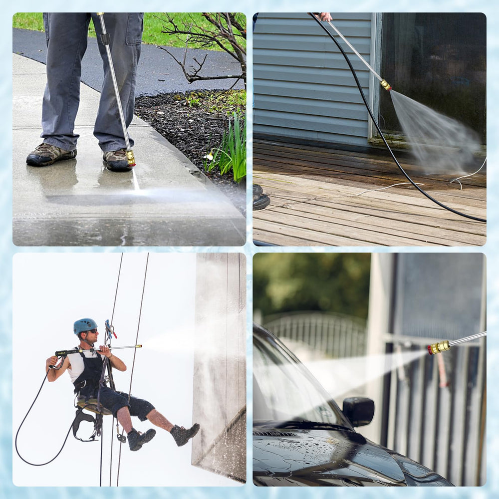 POHIR cleaning gutters and railings showing extended-reach convenience and safety