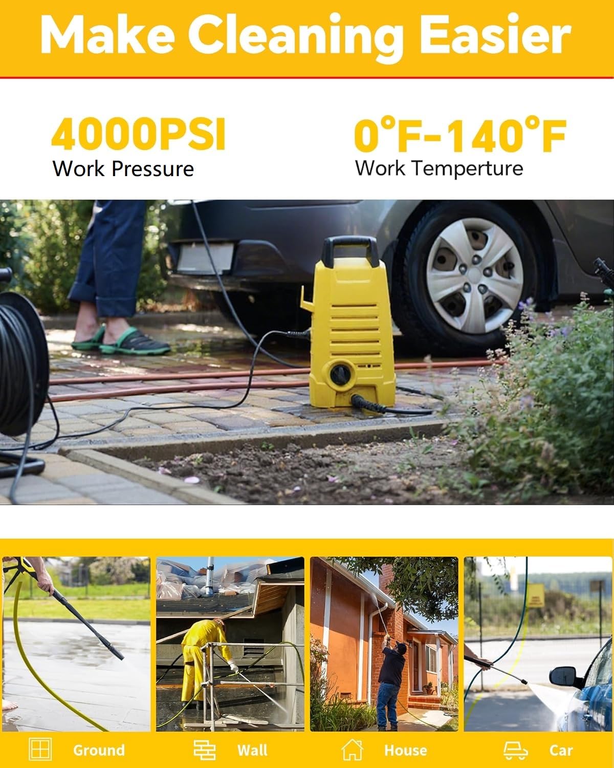POHIR hose next to a person to show 100ft scale and easy handling