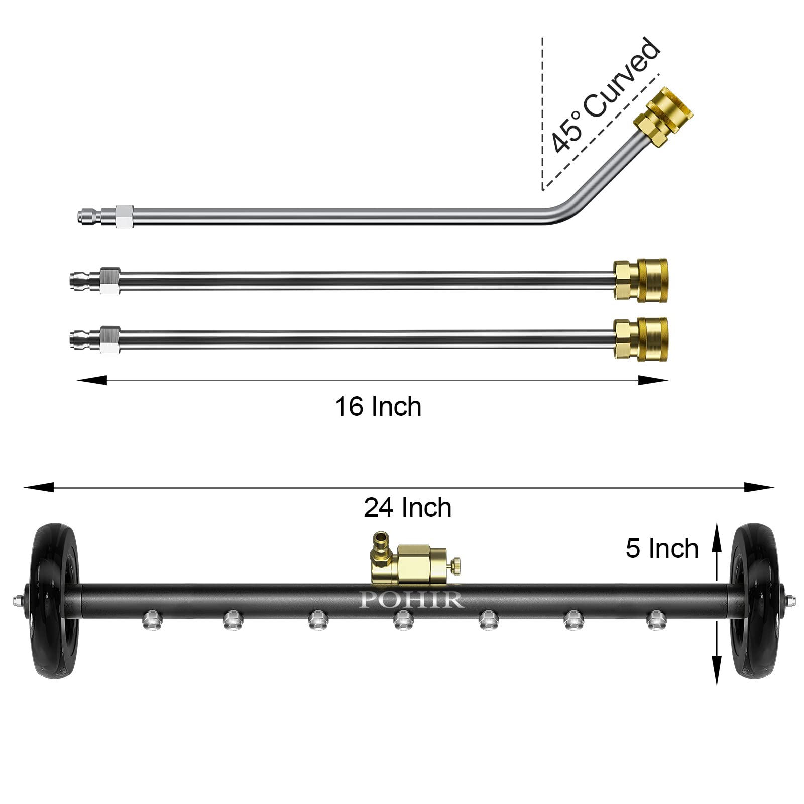 POHIR size comparison with pressure washer gun showing scale and reach benefits