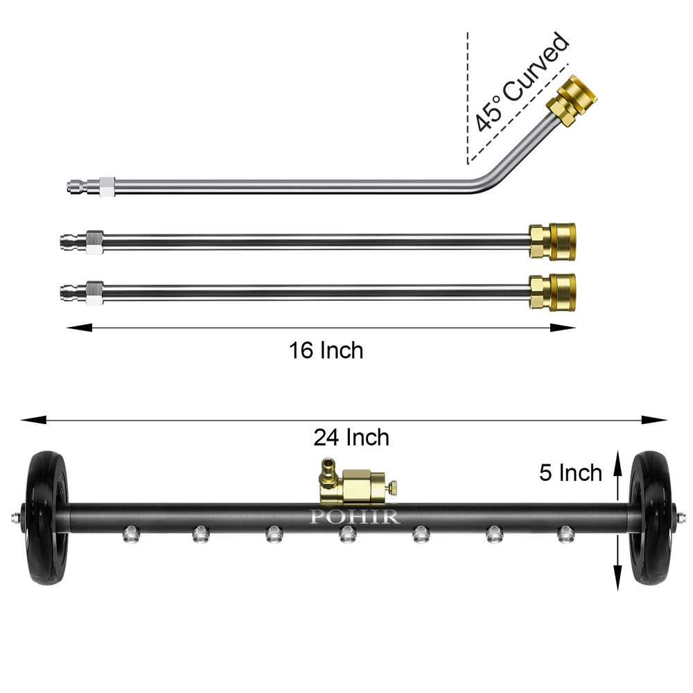 POHIR size comparison with pressure washer gun showing scale and reach benefits
