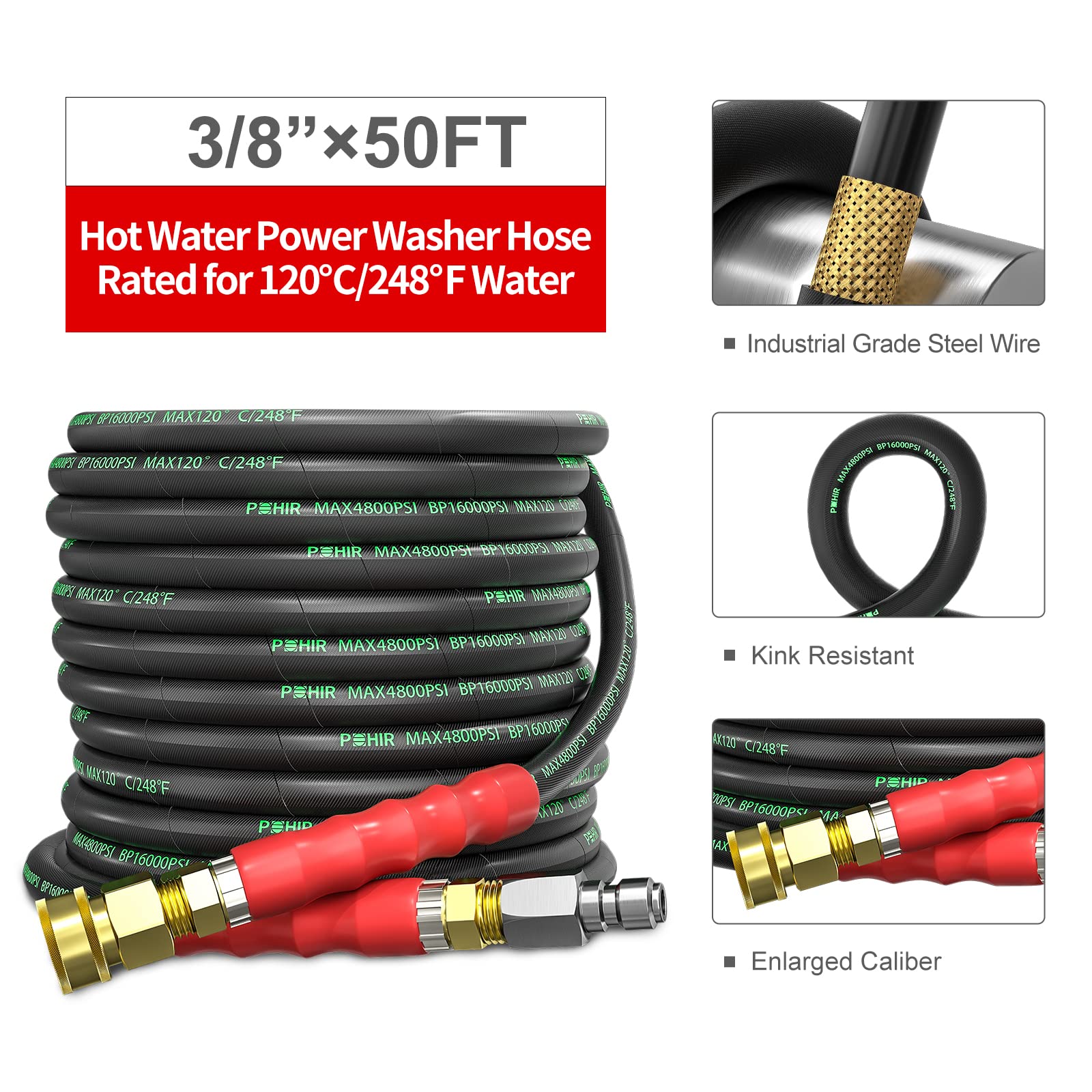 POHIR close-up of steel wire braid reinforcement providing strength and high-pressure safety