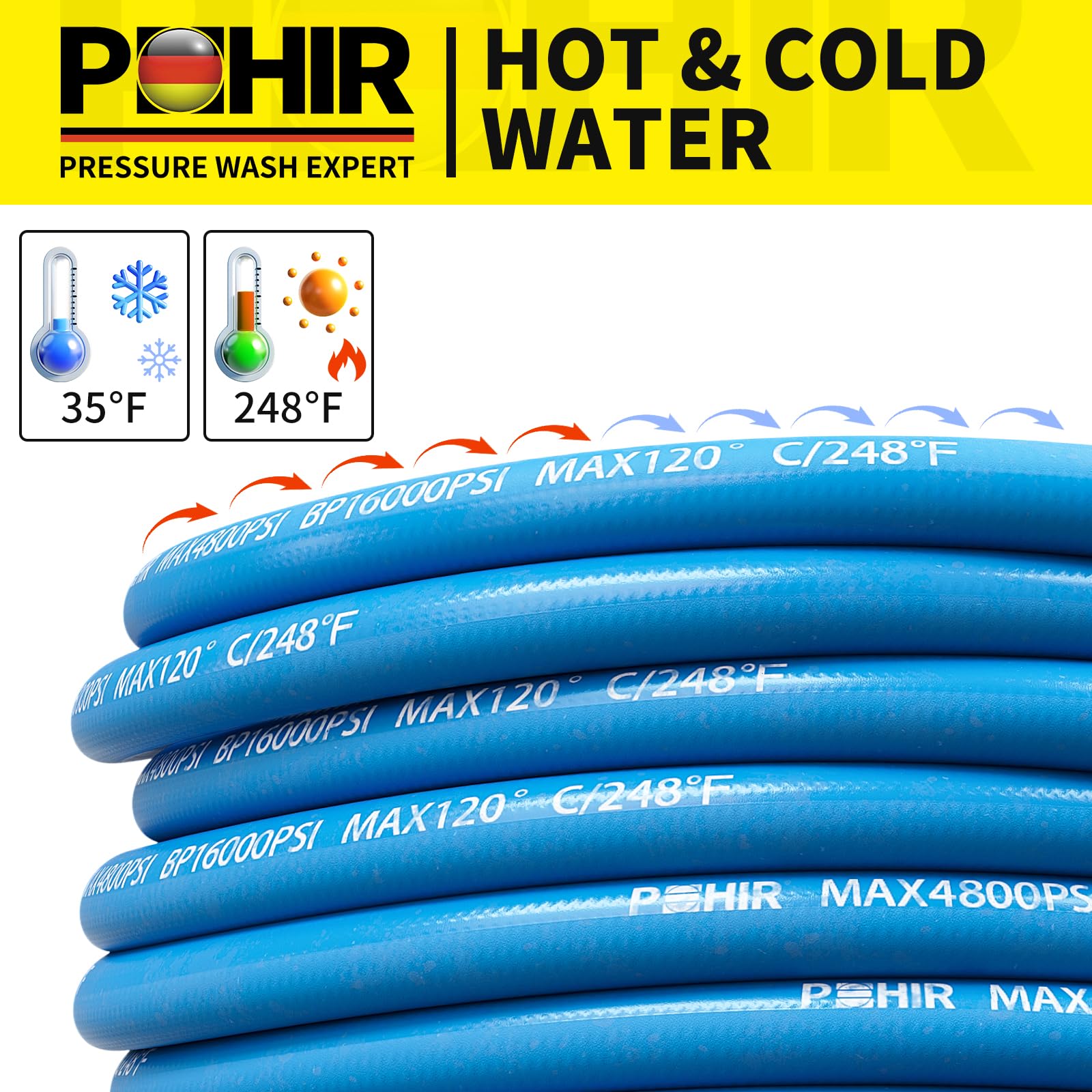 POHIR hose hung on hook showing tidy storage and space-saving benefit