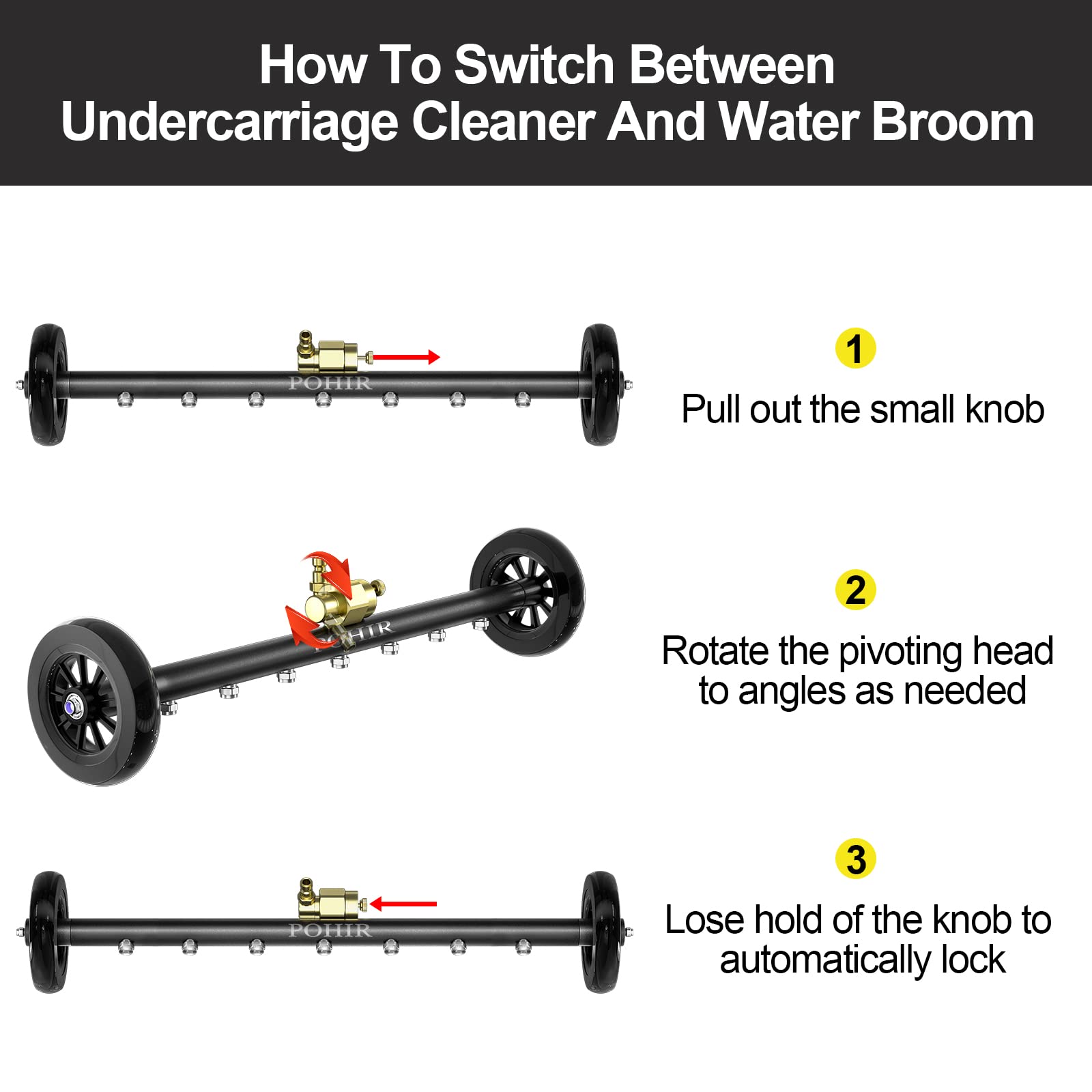 POHIR rubber wheels and low-profile head detail for smooth underbody gliding