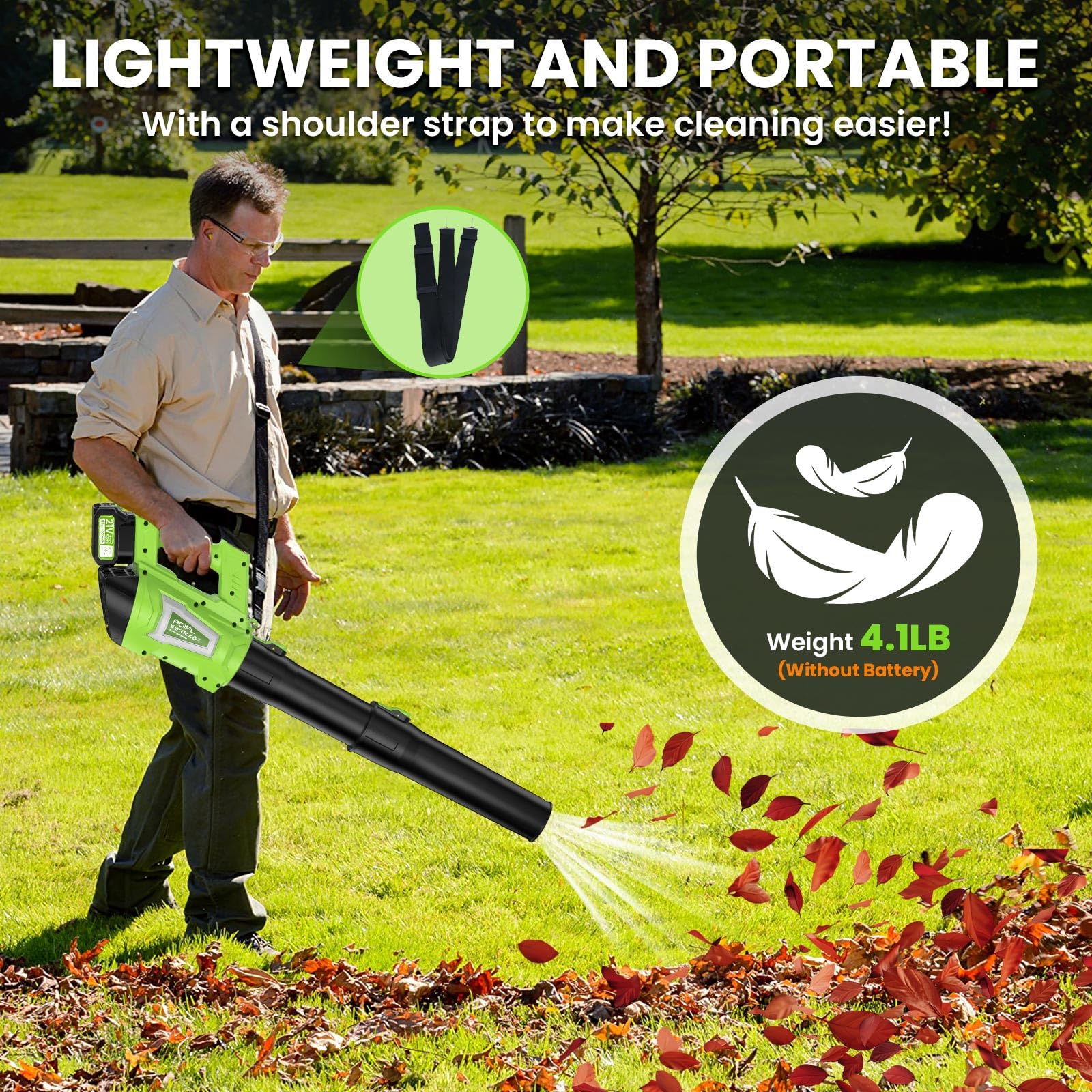 POIFL in-use in yard clearing leaves quickly and quietly