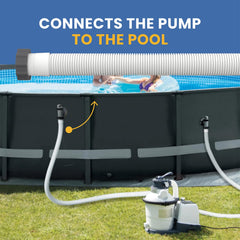 Pokin hose routing waste during backwash demonstrating reliable drainage benefit