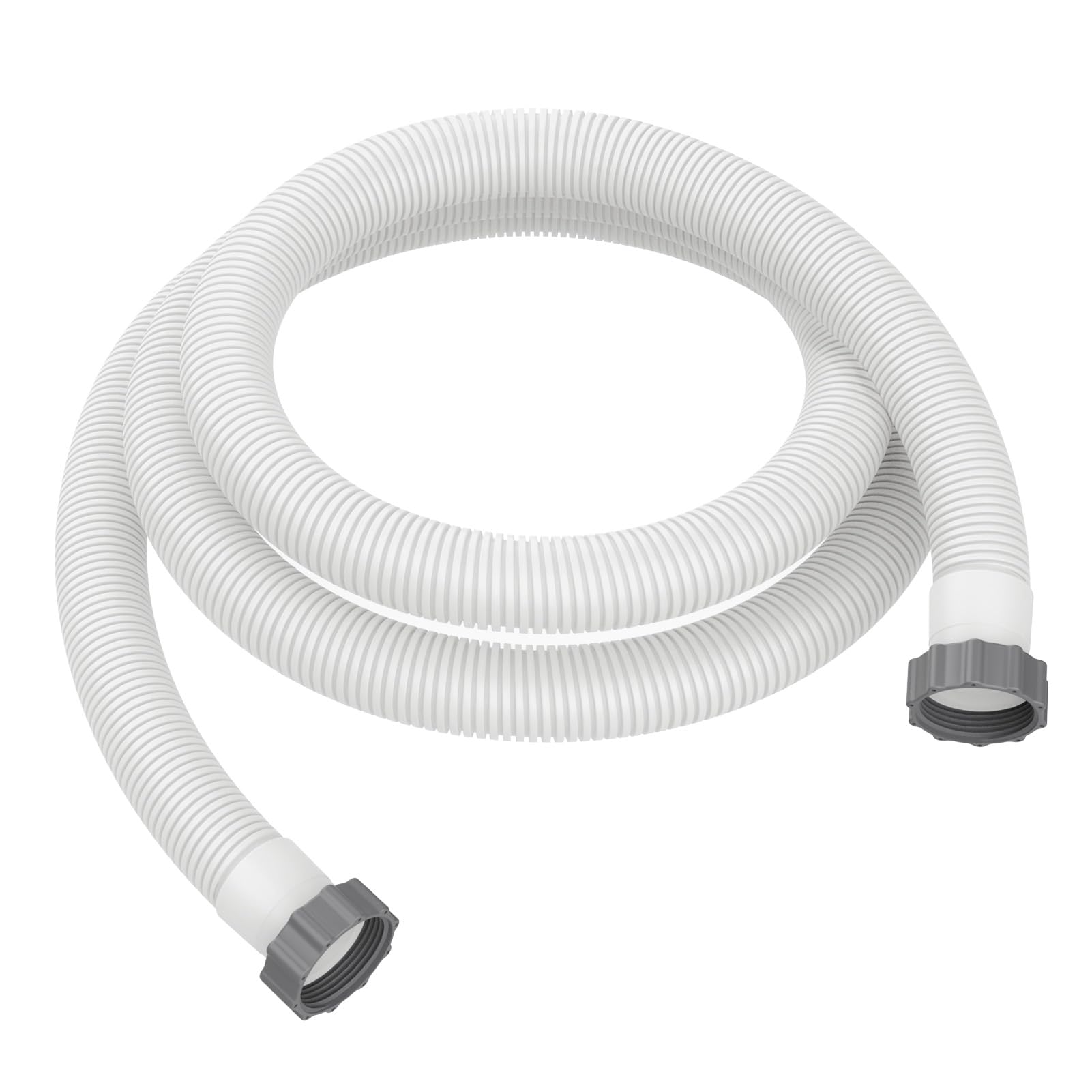 Pokin front view of full 1.5" x 9.8 ft hose showing connectors and flexibility benefit