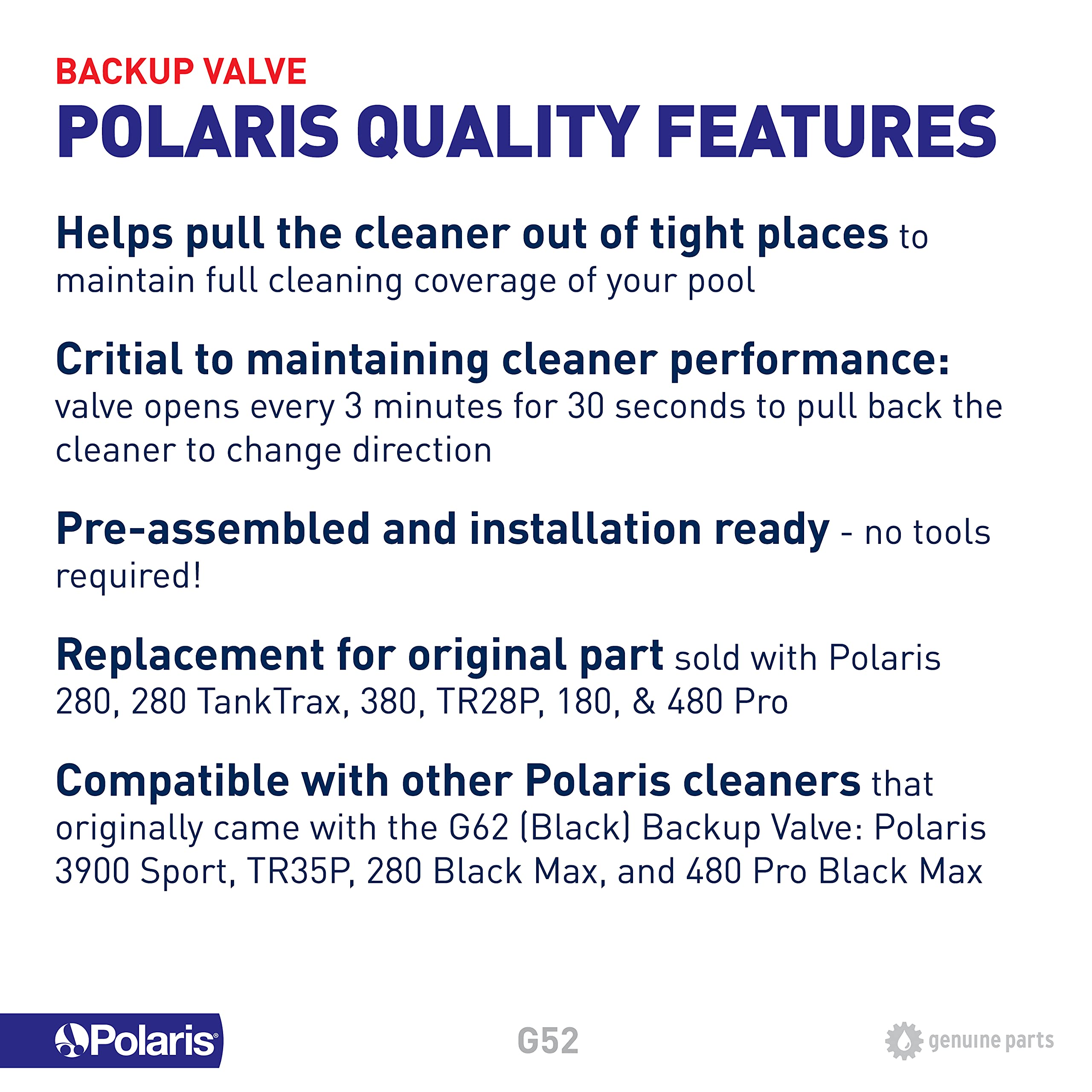 Polaris back-up valve beside ruler showing compact size for easy replacement