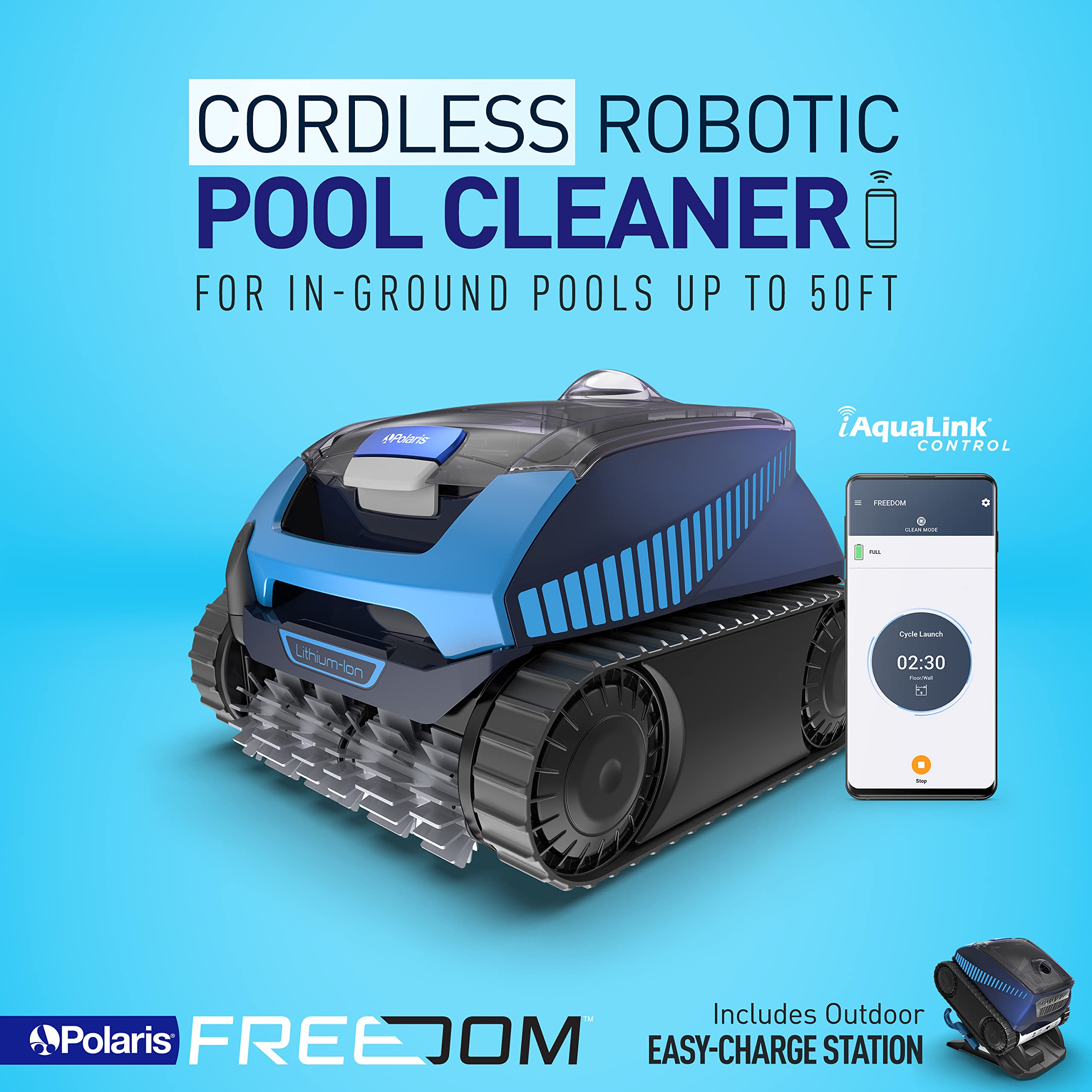 Polaris FREEDOM on Easy-Charge Station on deck for tidy charging and readiness