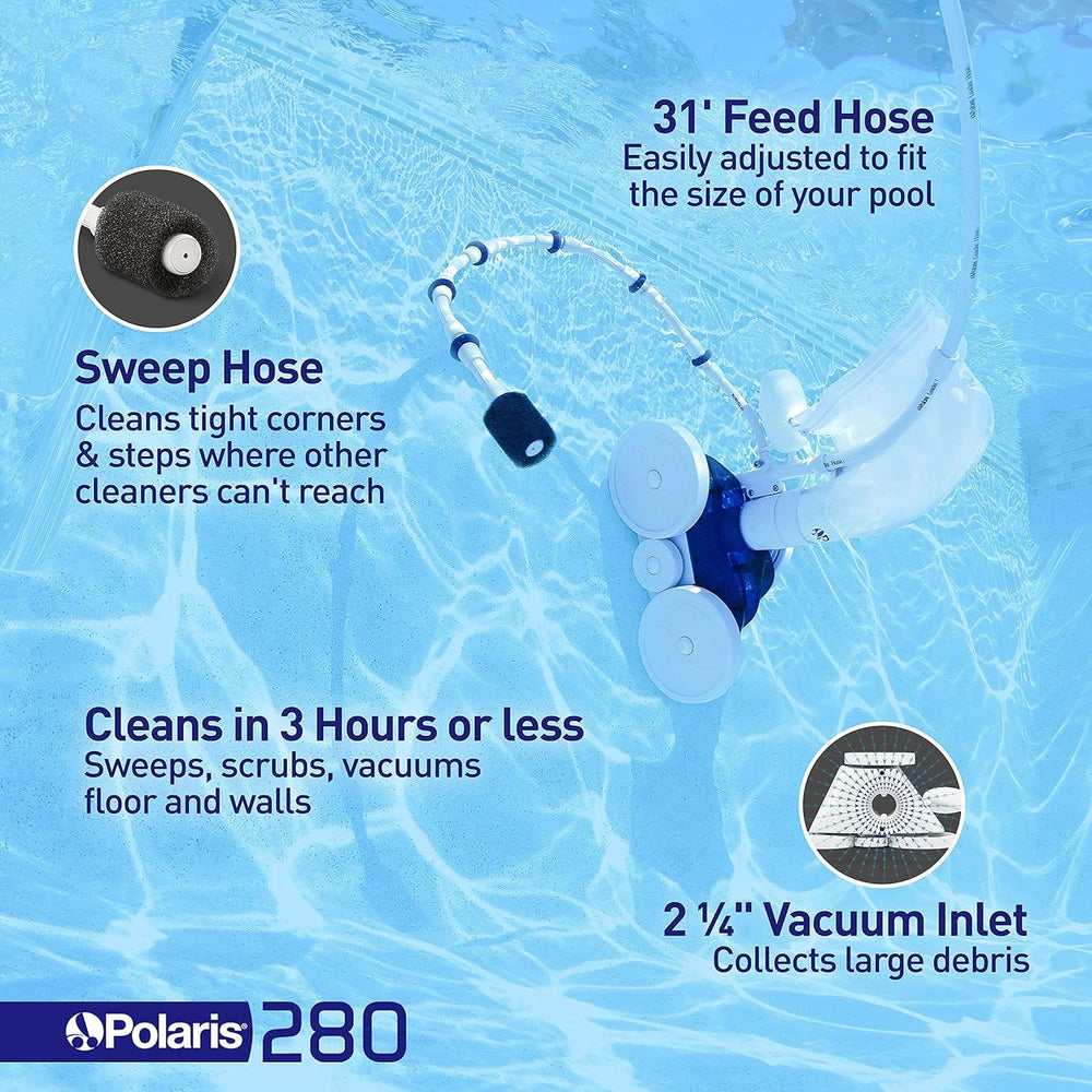Polaris Vac-Sweep 280 hose connection detail showing easy installation benefit