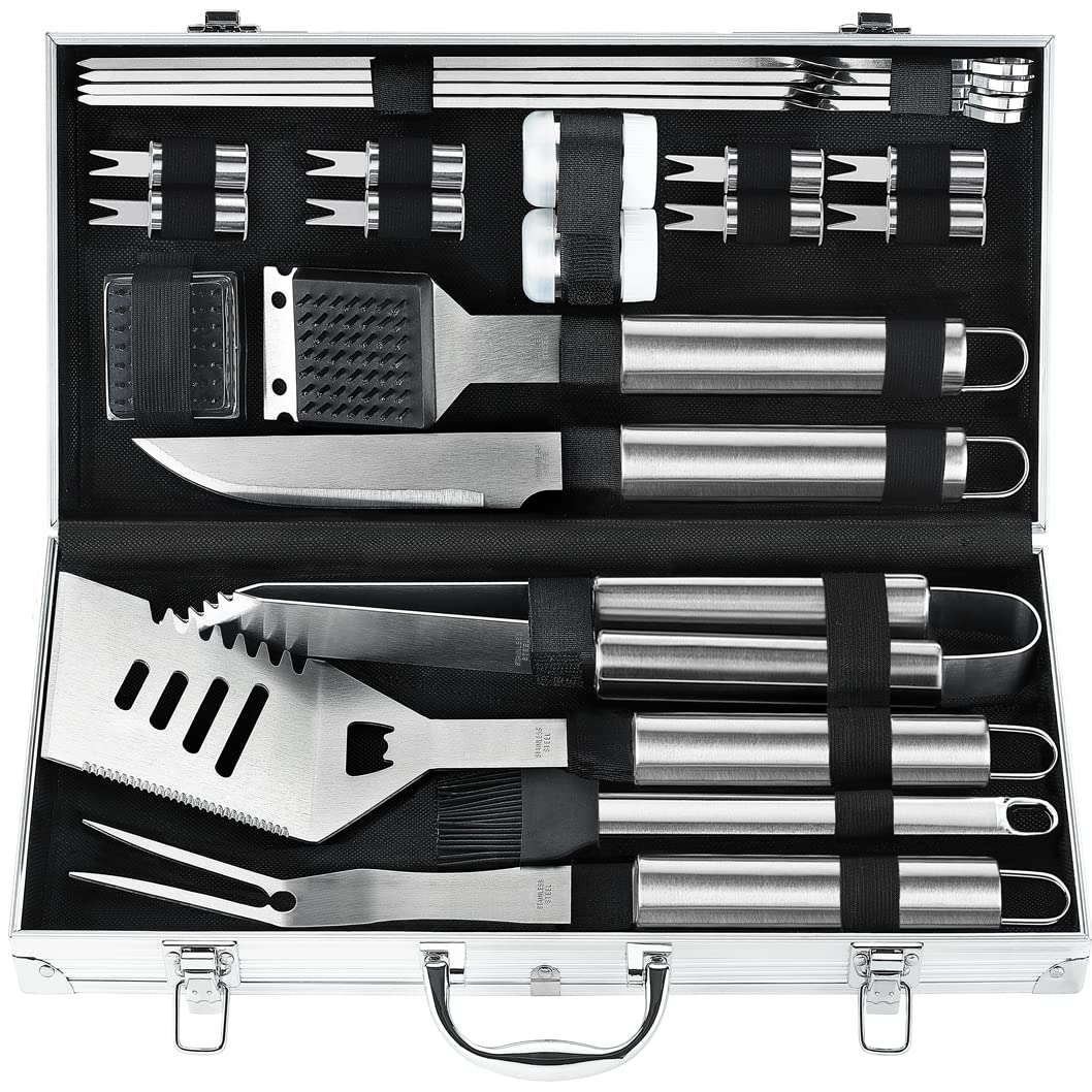 POLIGO open aluminum case showing organized stainless steel tools and tidy storage