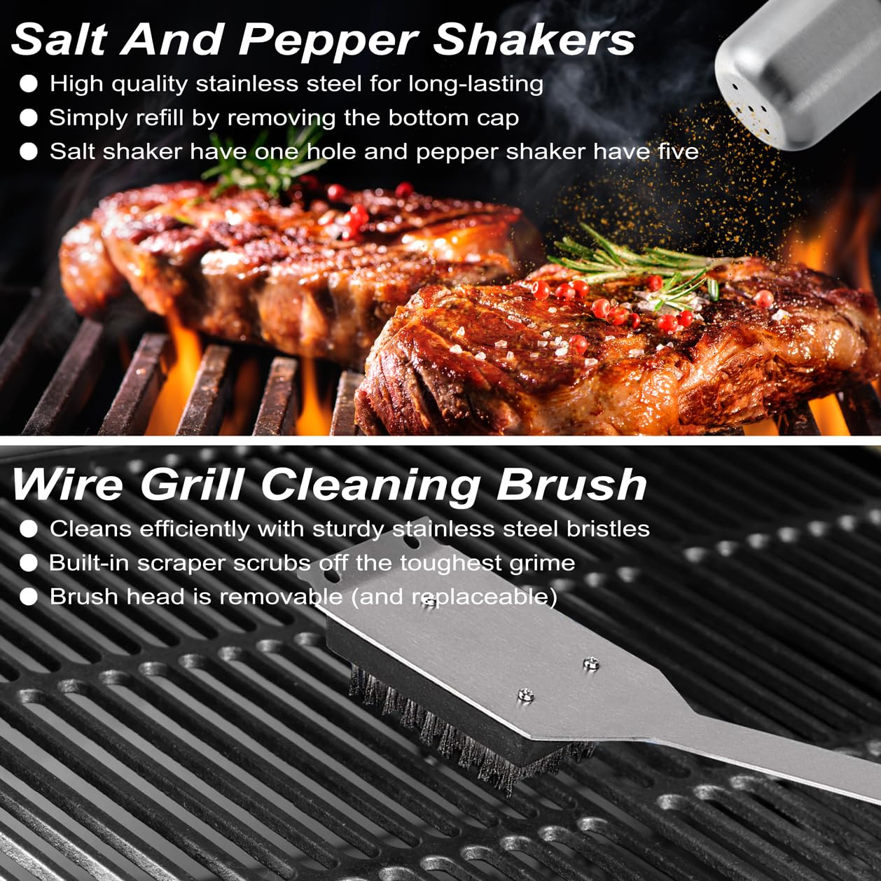 POLIGO grill cleaning brush with replacement head highlighting long-term use