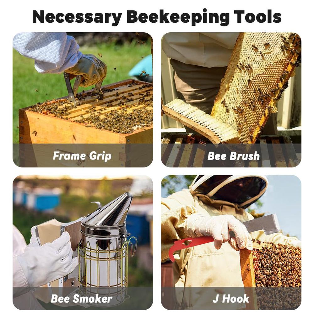 POLLIBEE assortment of hive tools arranged to demonstrate versatile prying and scraping benefits