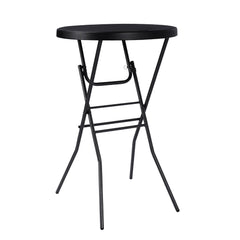 pollilar front view cocktail table showing sleek black tabletop and stable frame benefit portability