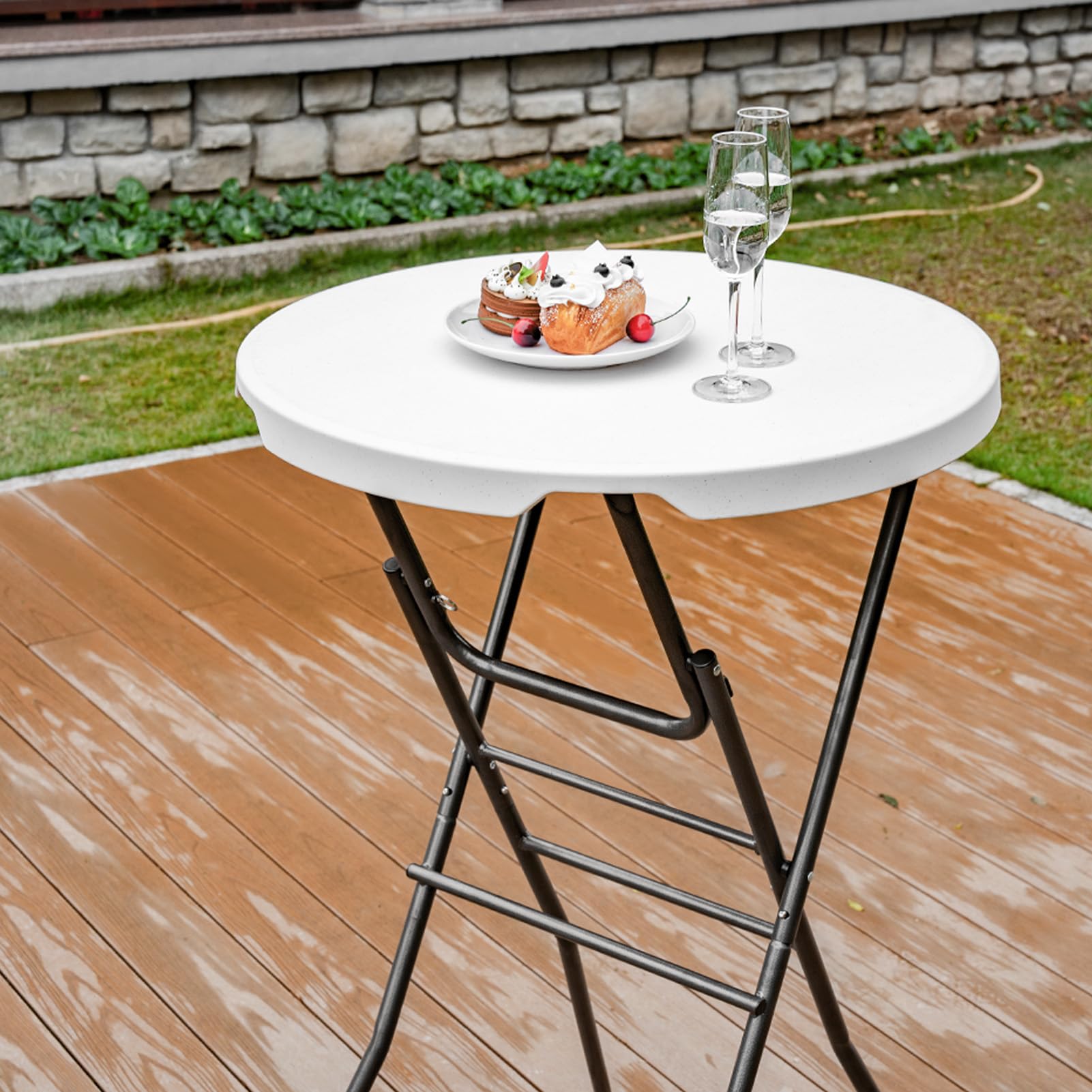 pollilar size and scale showing table next to chairs to illustrate compact footprint
