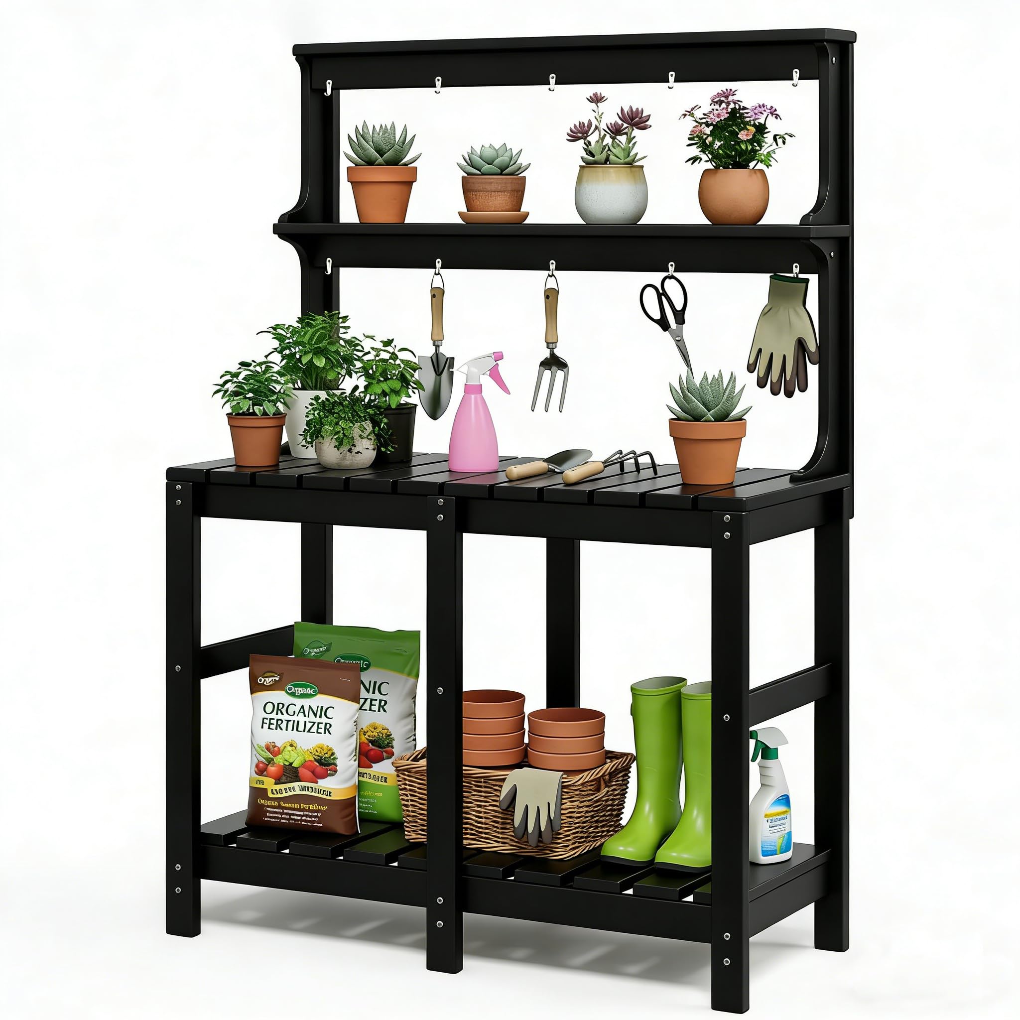 Polyhouz potting bench staged on patio for stylish, functional outdoor gardening