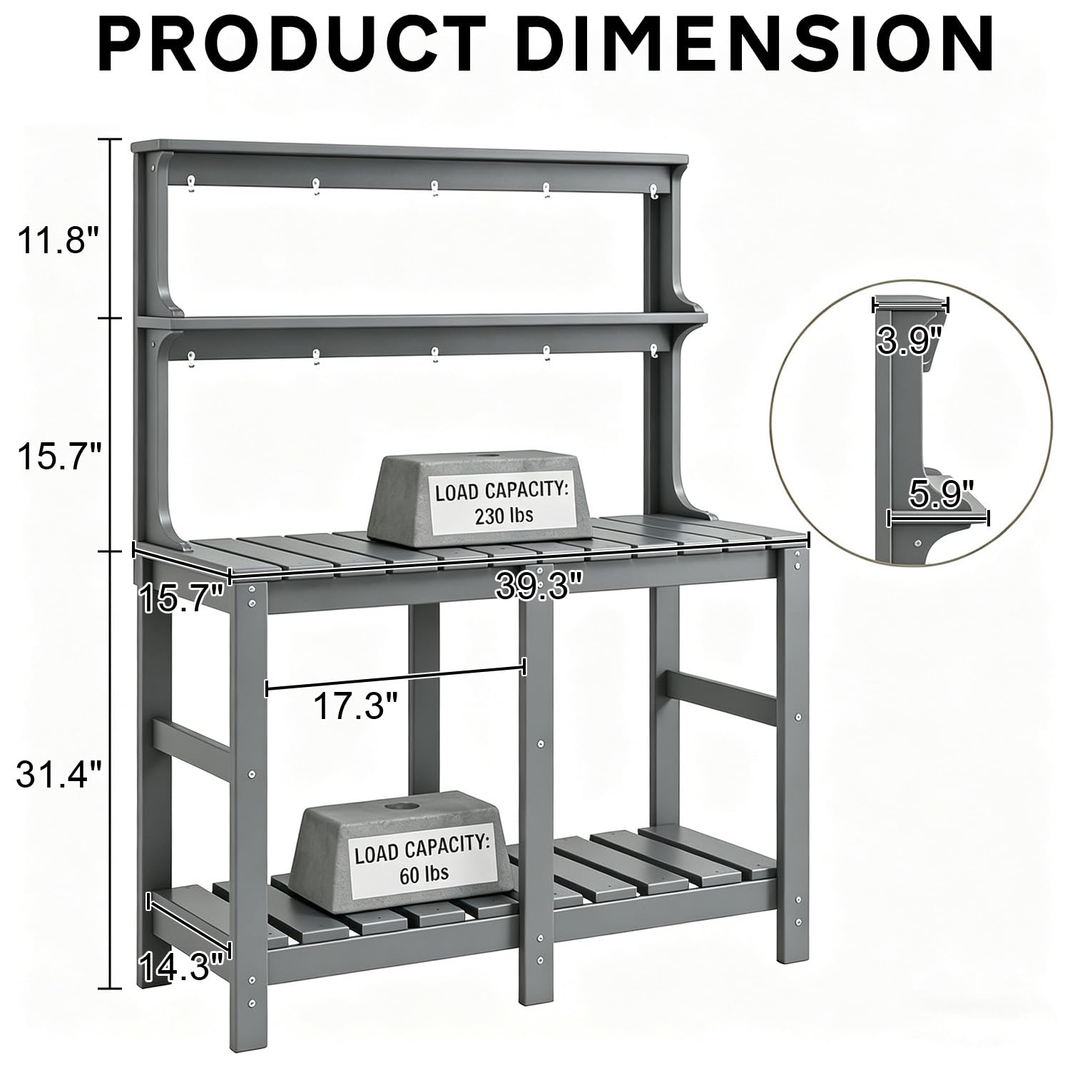 Polyhouz potting bench placed on patio in garden scene demonstrating weatherproof durability