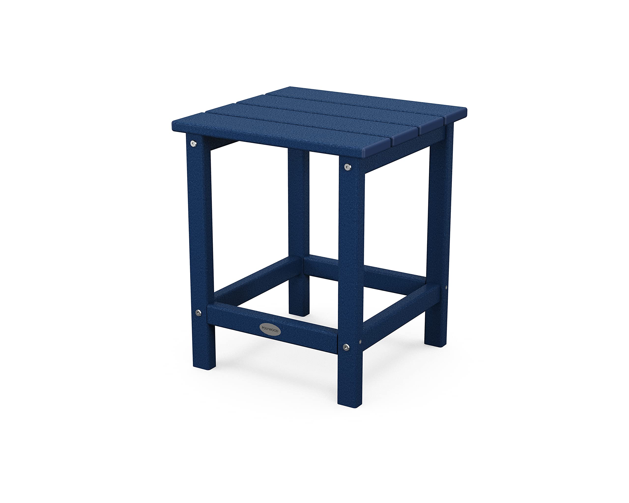 Polywood front view of navy Long Island side table showing sturdy design and surface