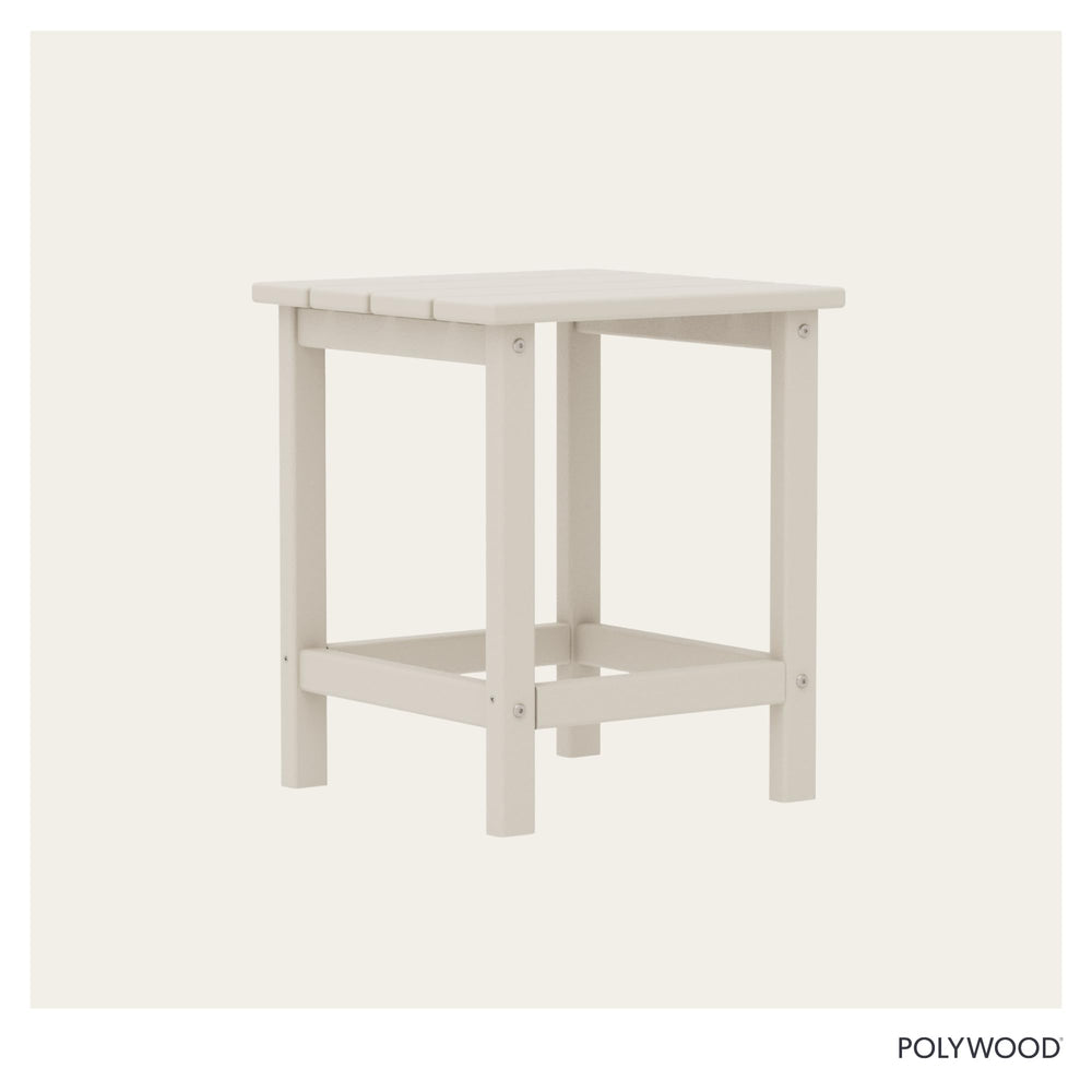 Polywood Long Island table with drink and book illustrating convenience and outdoor use