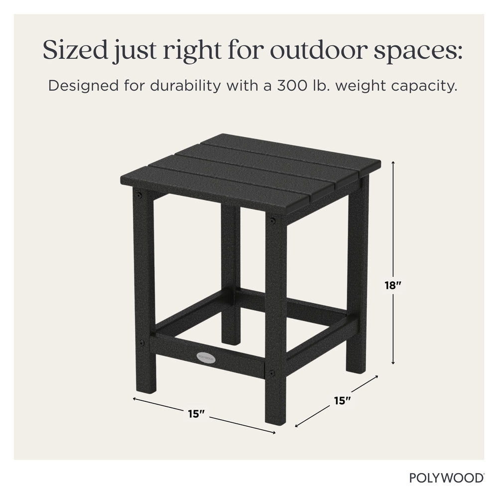 POLYWOOD side table holding drinks and speaker showing convenience outdoors